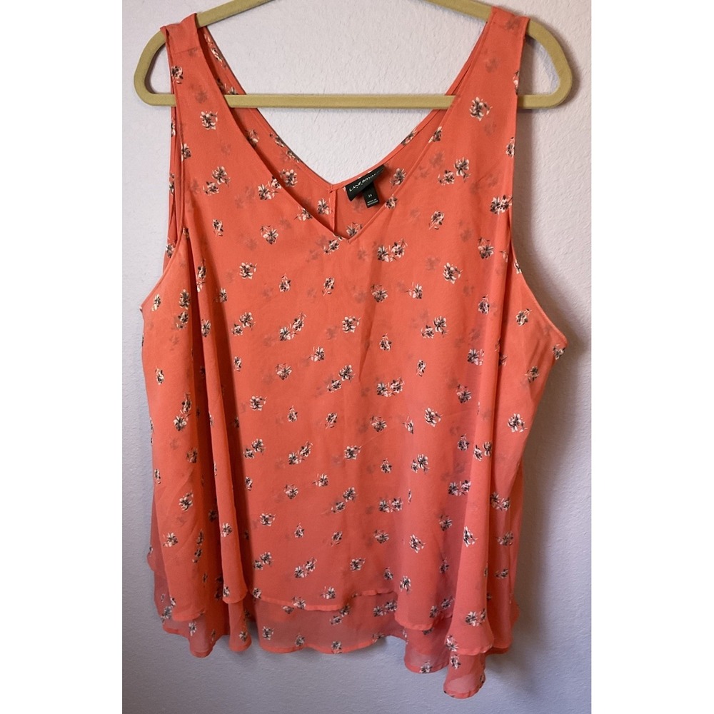 Lane Bryant Coral Orange Floral Layered Swing Tank Top Sleeveless Blouse Size 24